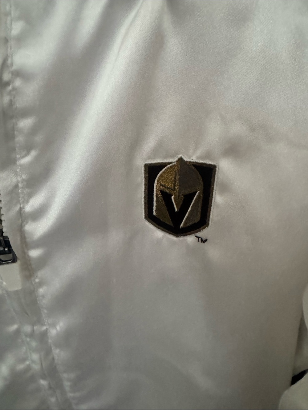 Antigua Women's White Satin Jacket with Vegas Golden Knights logos